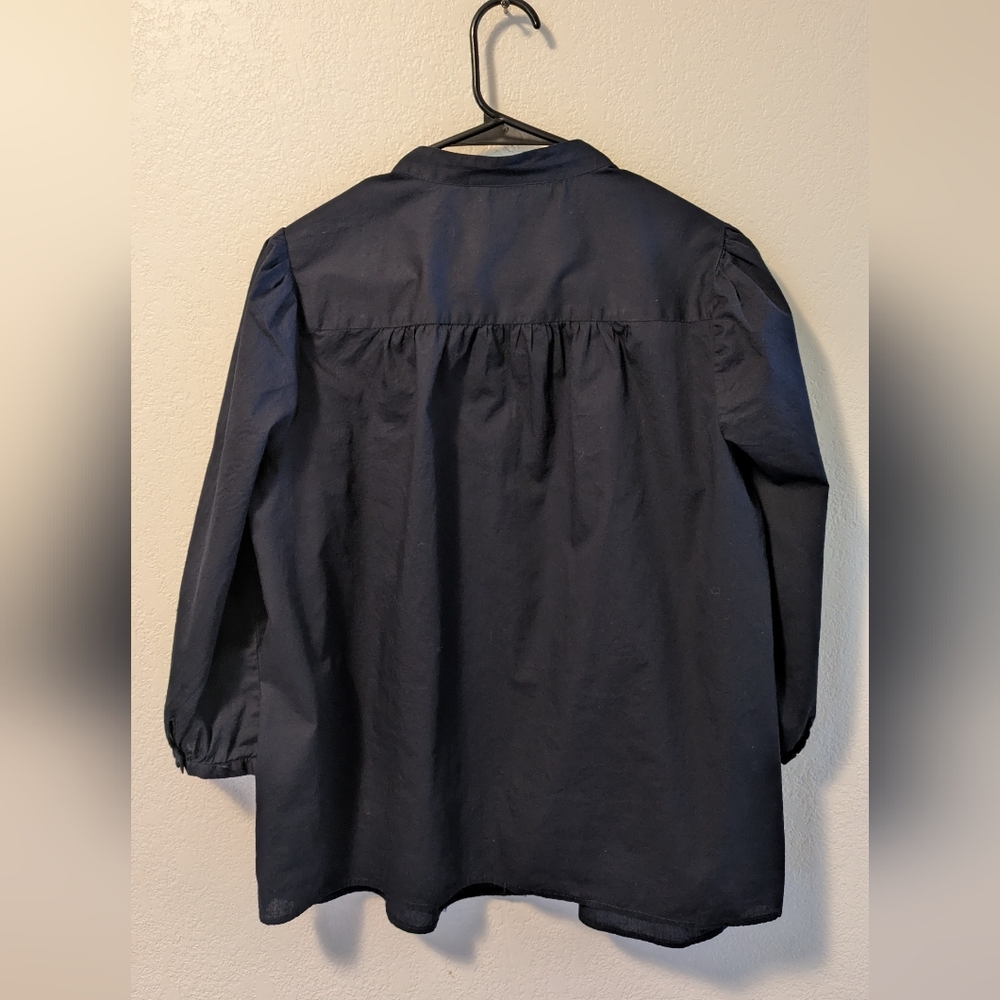 St. John's Bay Navy and White Boxy Puff Sleeve Top - Picture 2 of 5